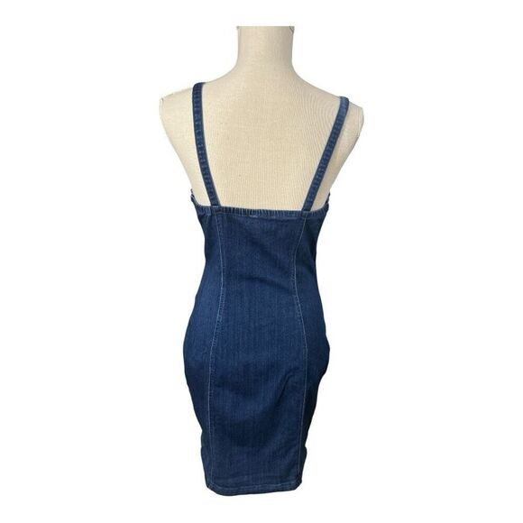 Haute Monde Blue Denim Mini Dress Size L Zip-Front Spaghetti Straps Sleeveless - Picture 4 of 10